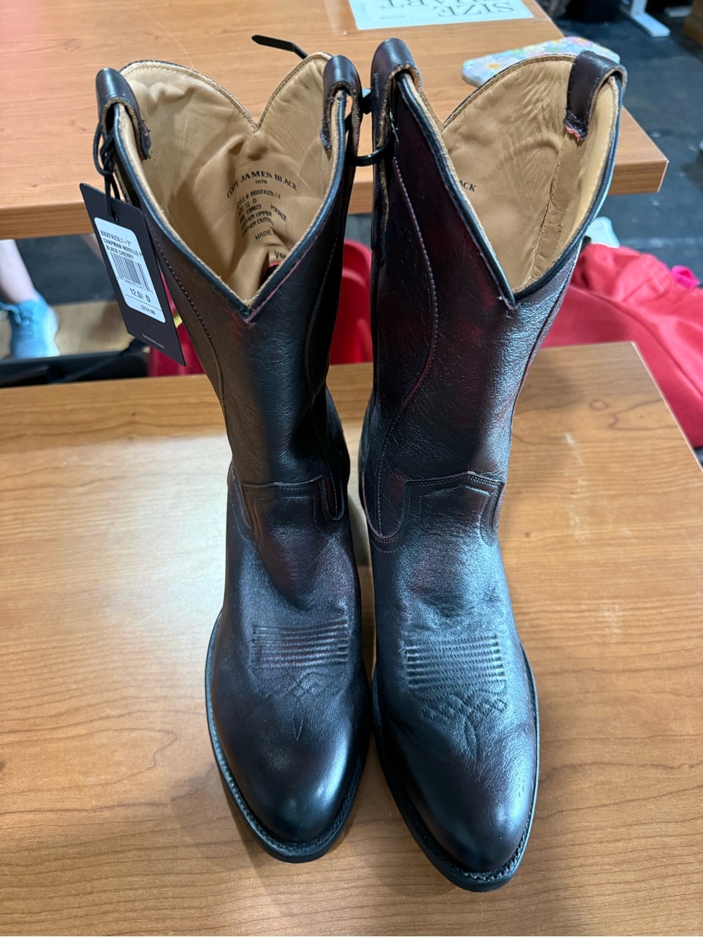 Men's Dark Brown Leather Western Boots with Pull Tabs